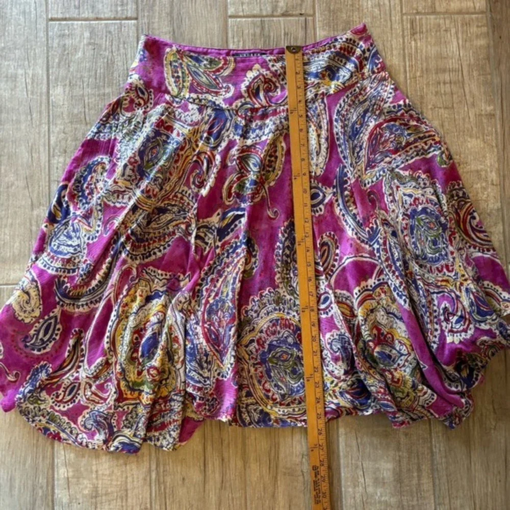 Lauren‎ Ralph Lauren PM Paisley Cotton Flared Skirt Purple Blue Boho Summer
